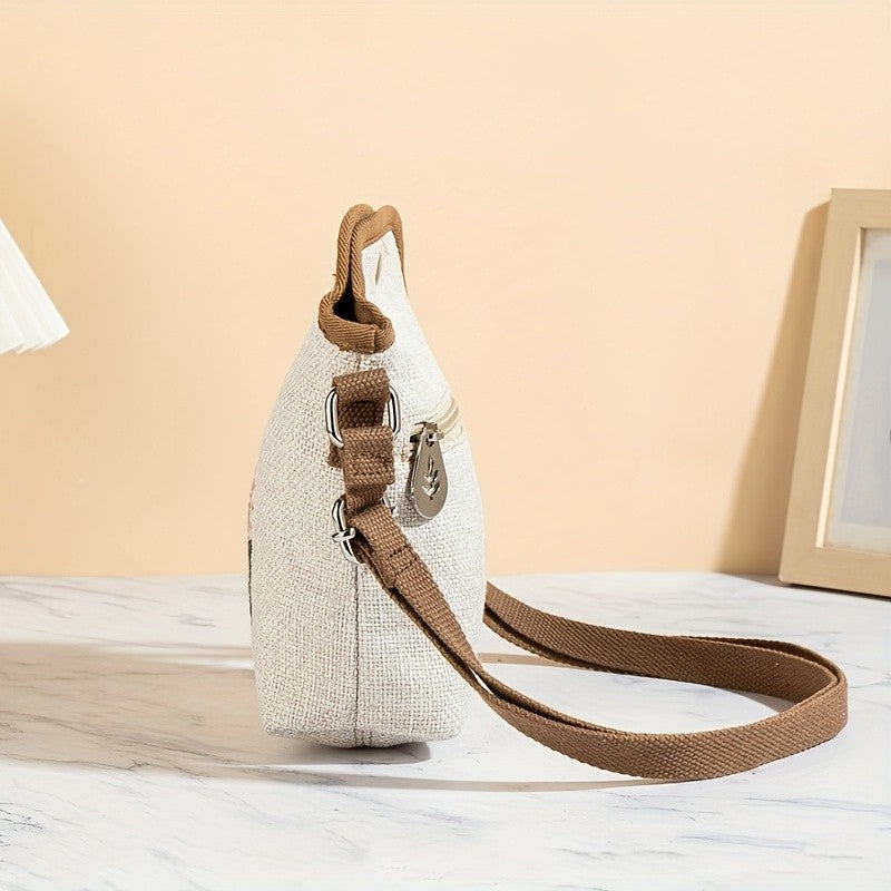 Embroidered Flower Crossbody Bag