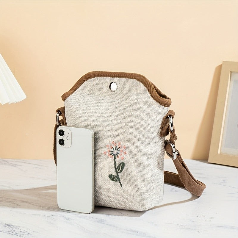 Embroidered Flower Crossbody Bag