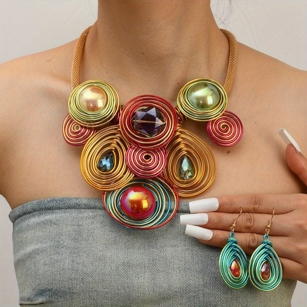 Spiral Pearl & Crystal Necklace Set