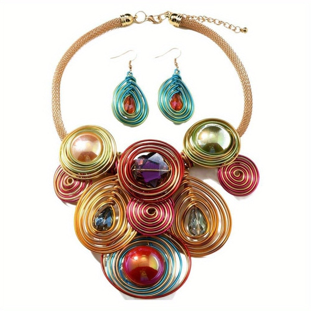 Spiral Pearl & Crystal Necklace Set
