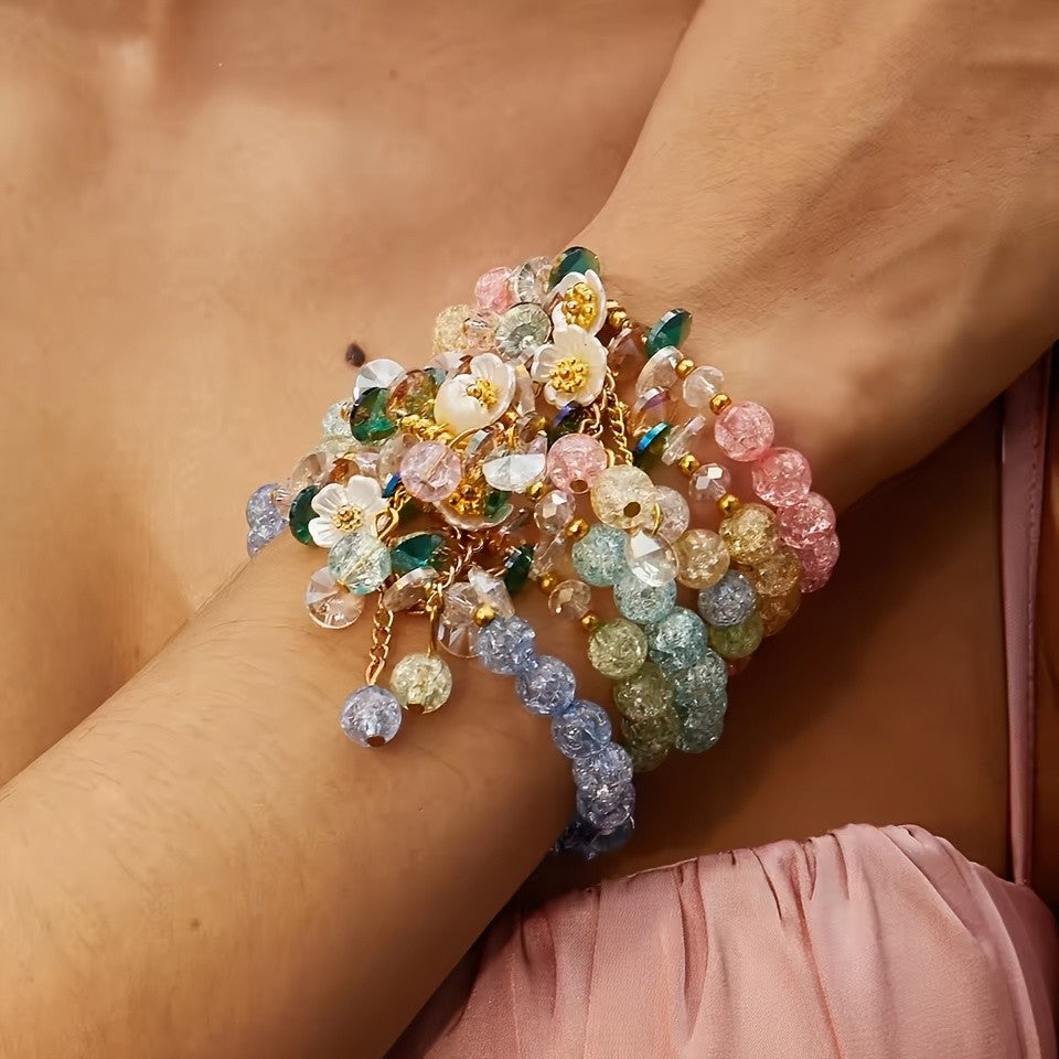 Floral Glass Bead Bracelet Set