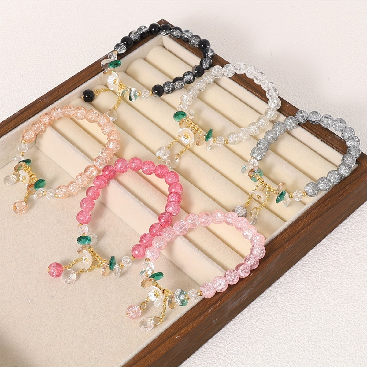 Floral Glass Bead Bracelet Set