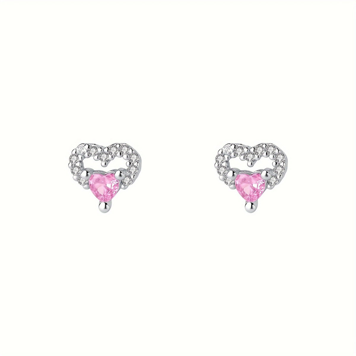 Pink Crystal Open Heart Stud Earrings