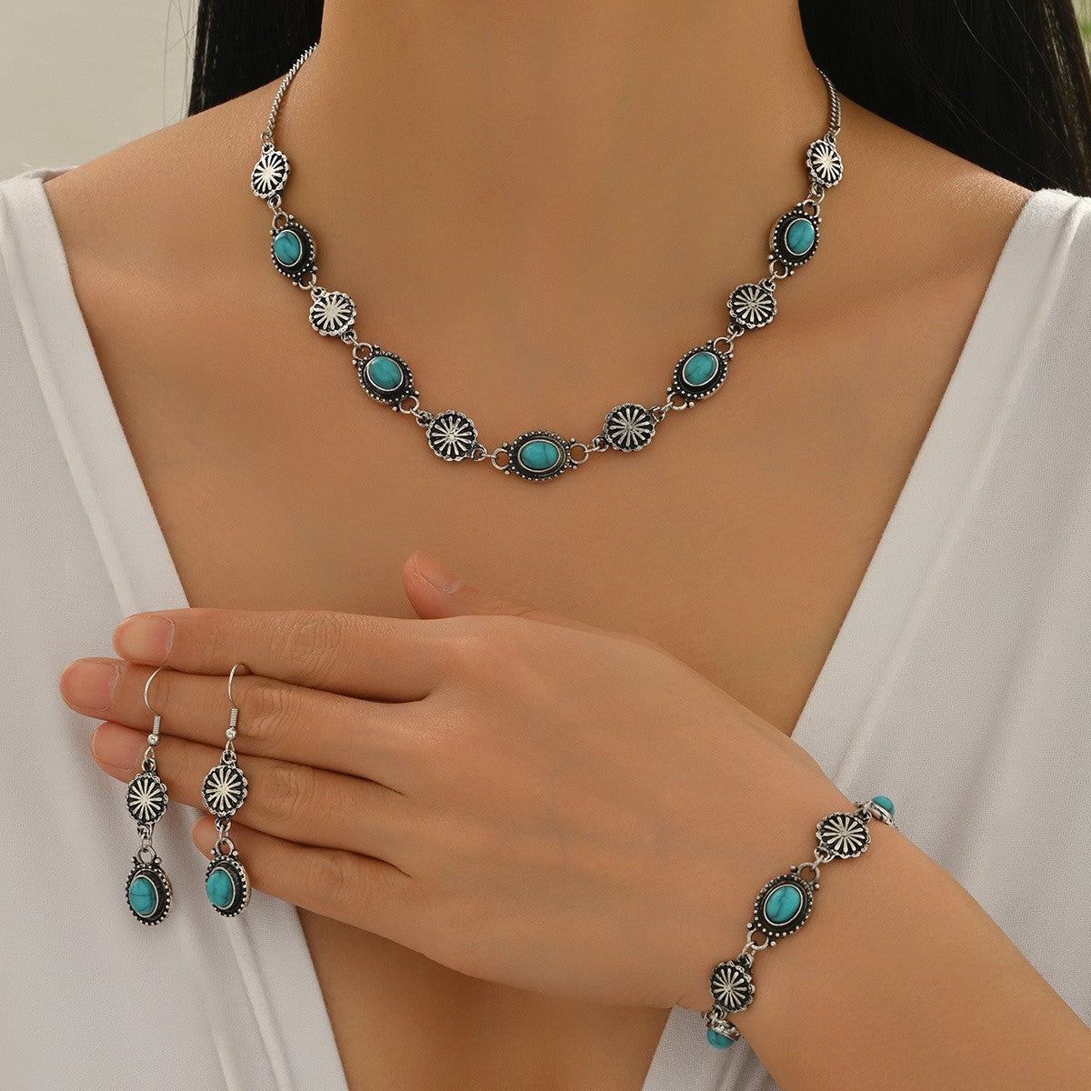 Turquoise Sunburst Link Jewelry Set