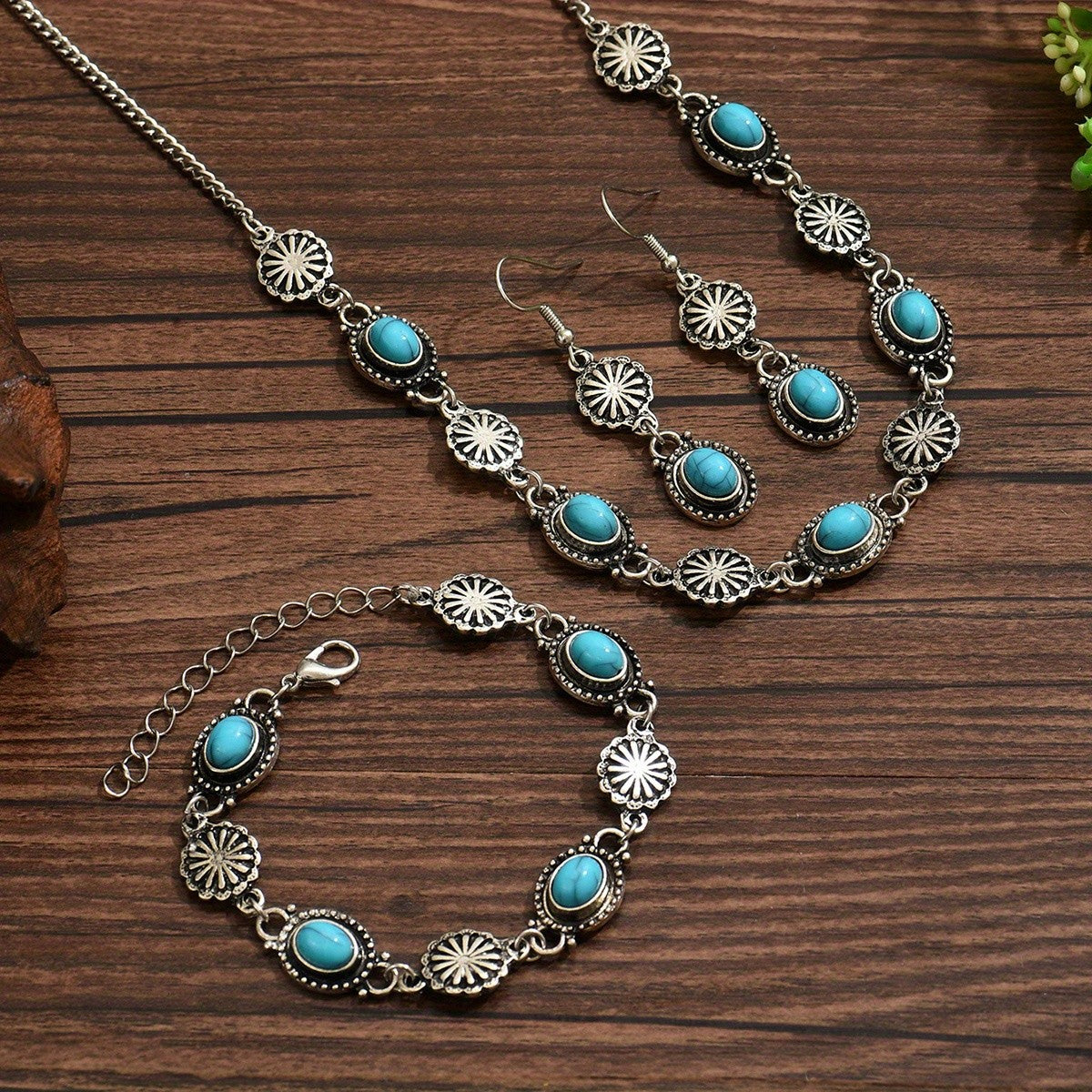 Turquoise Sunburst Link Jewelry Set