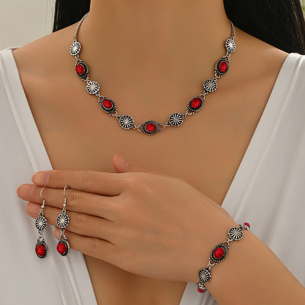 Turquoise Sunburst Link Jewelry Set