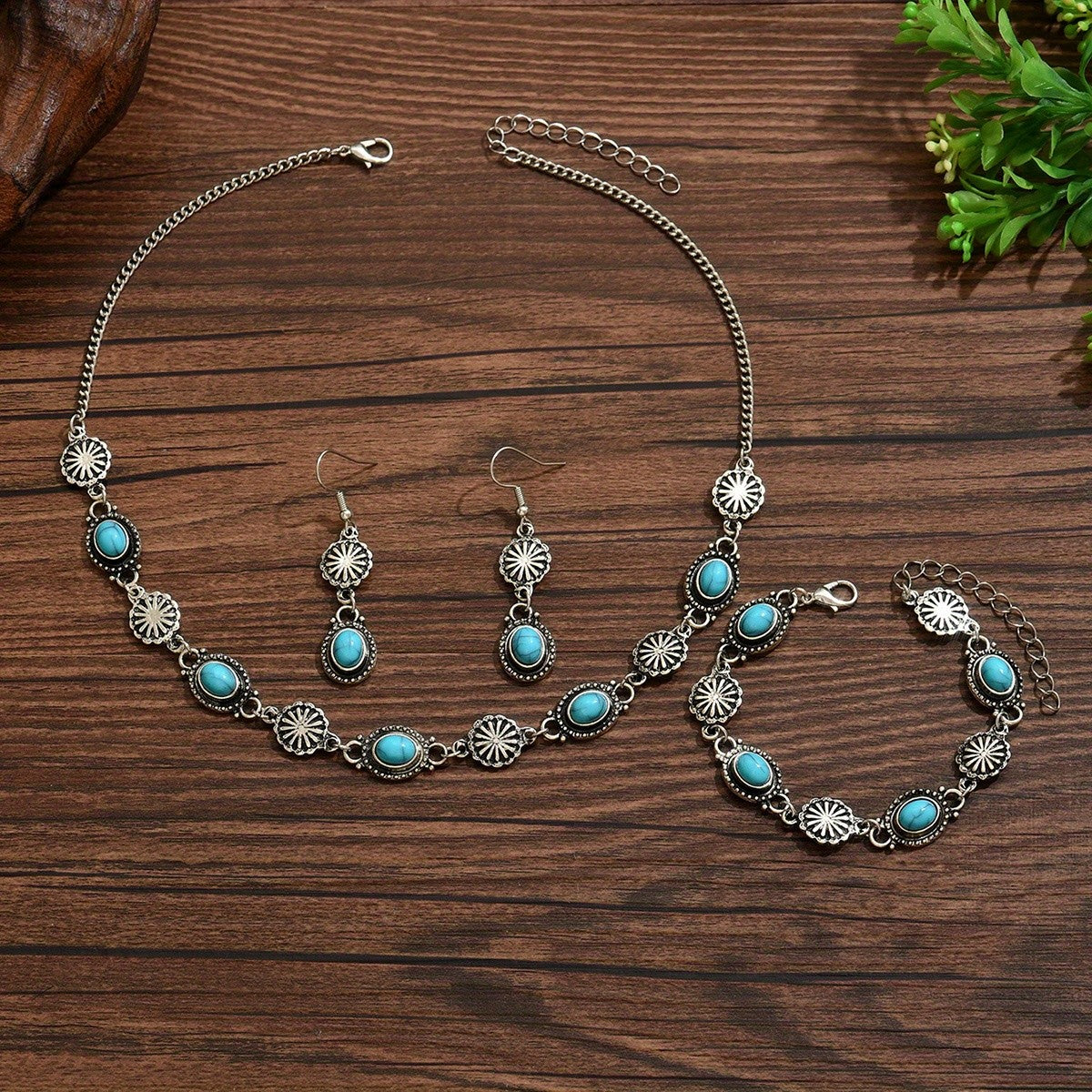 Turquoise Sunburst Link Jewelry Set