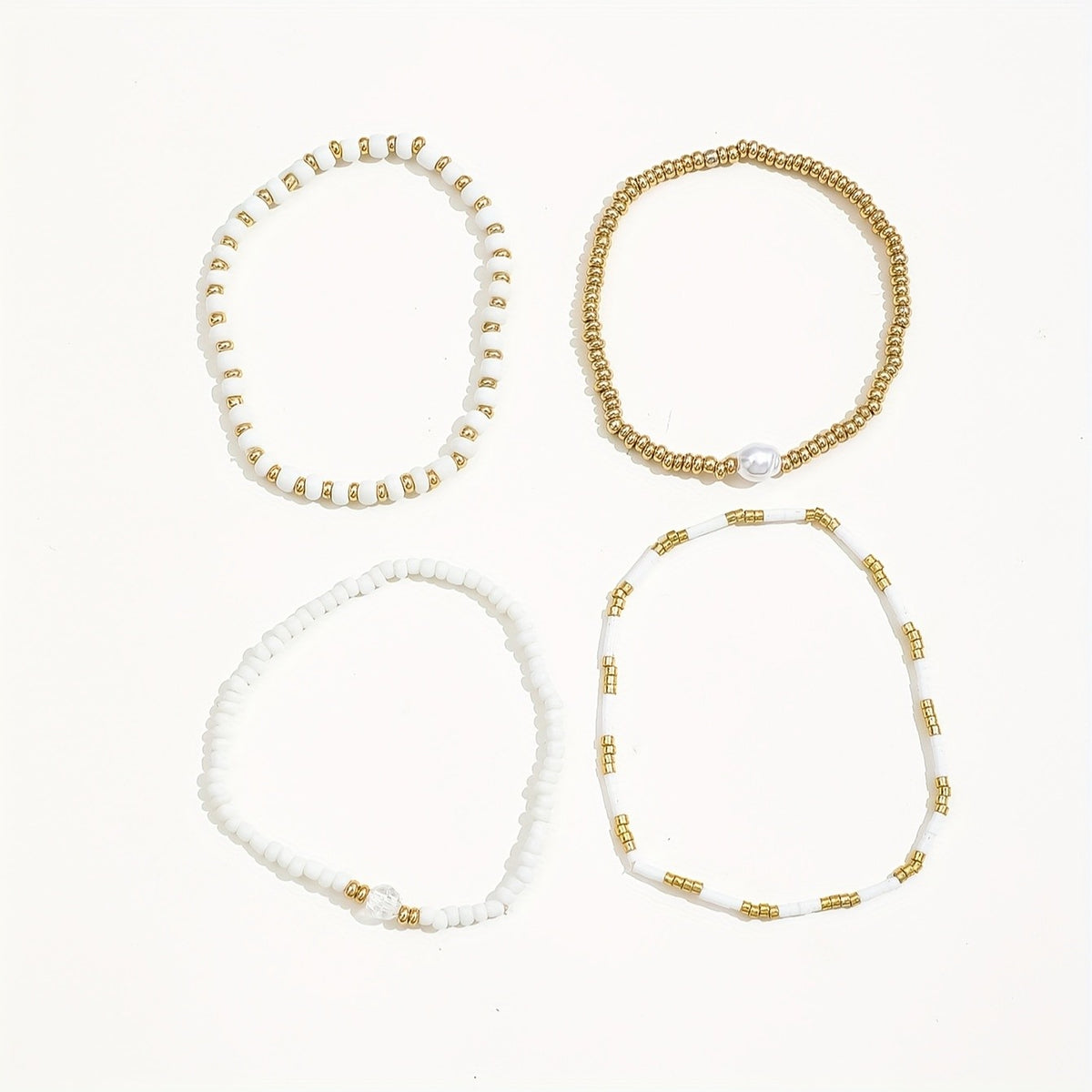 White Glass Bead & Gold Accent Bracelet Set
