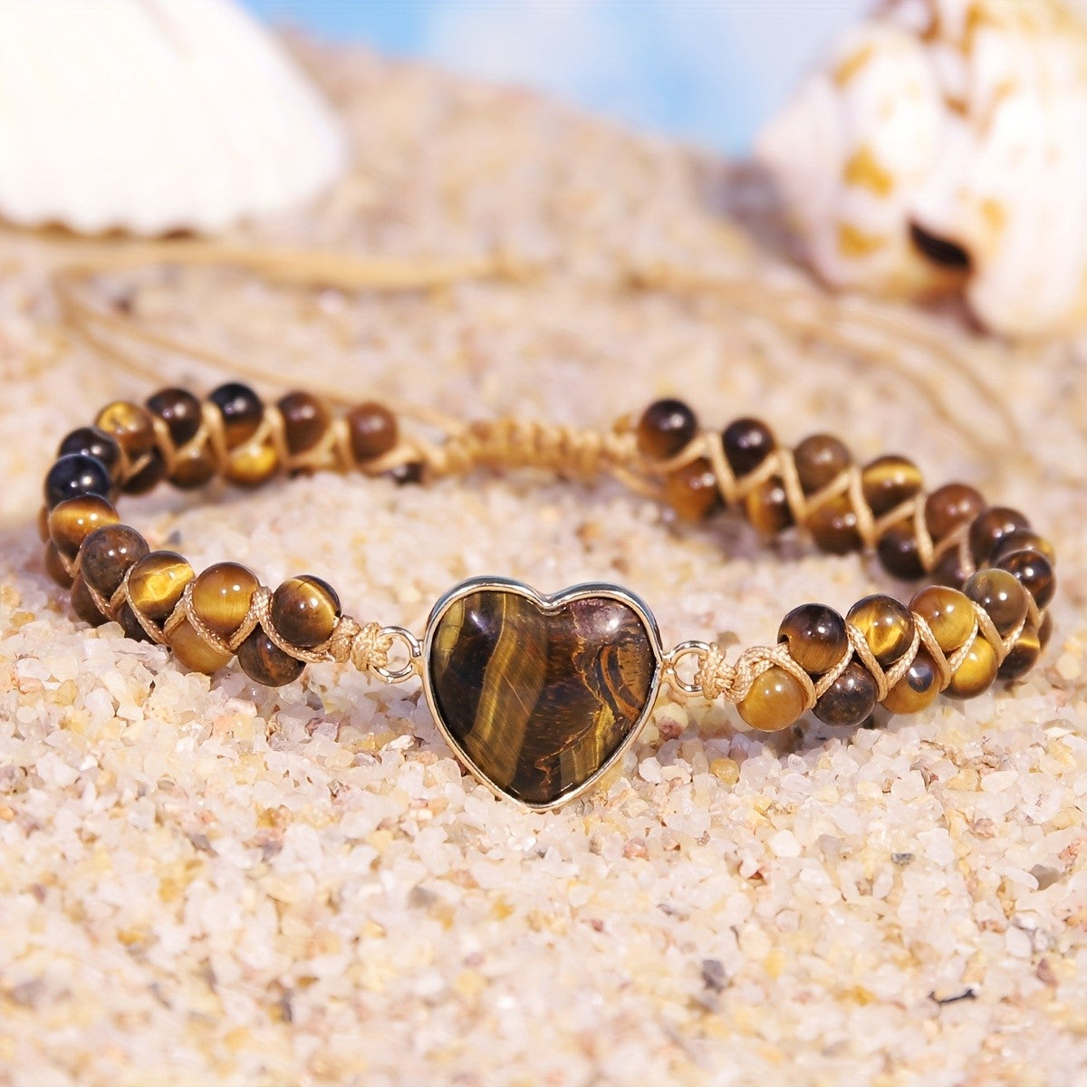 Tiger Stripe Bead Heart Anklet
