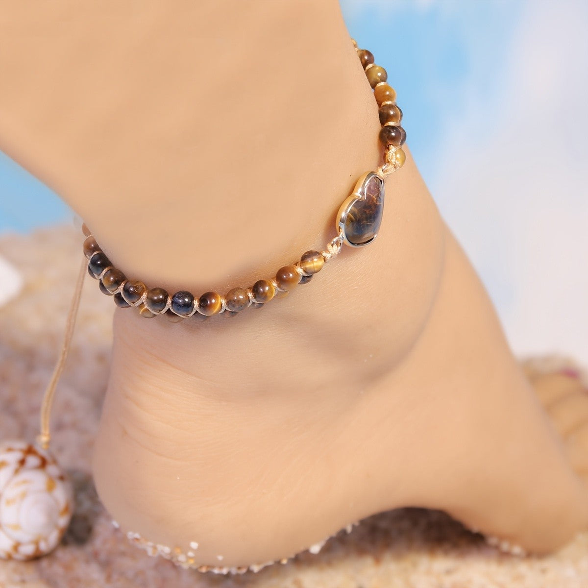 Tiger Stripe Bead Heart Anklet