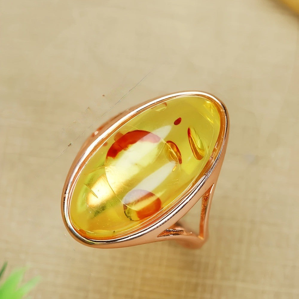 Yellow Amber Oval Ring
