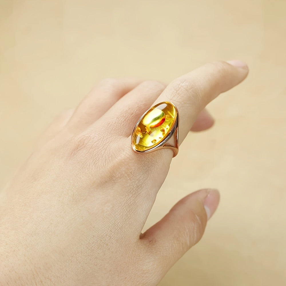 Yellow Amber Oval Ring