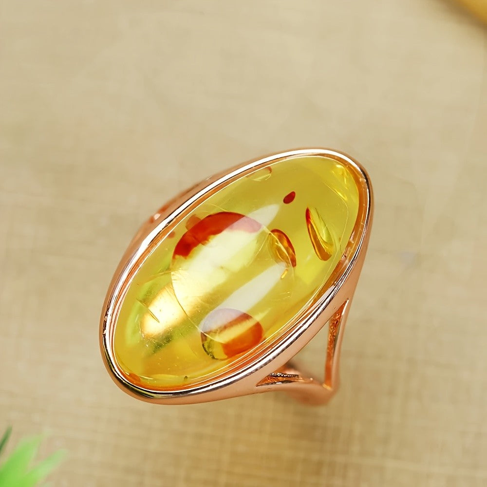 Yellow Amber Oval Ring