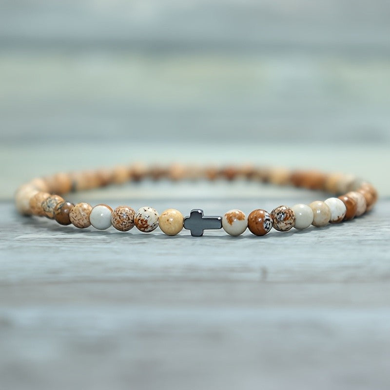 Marbled Stone Cross Bracelet