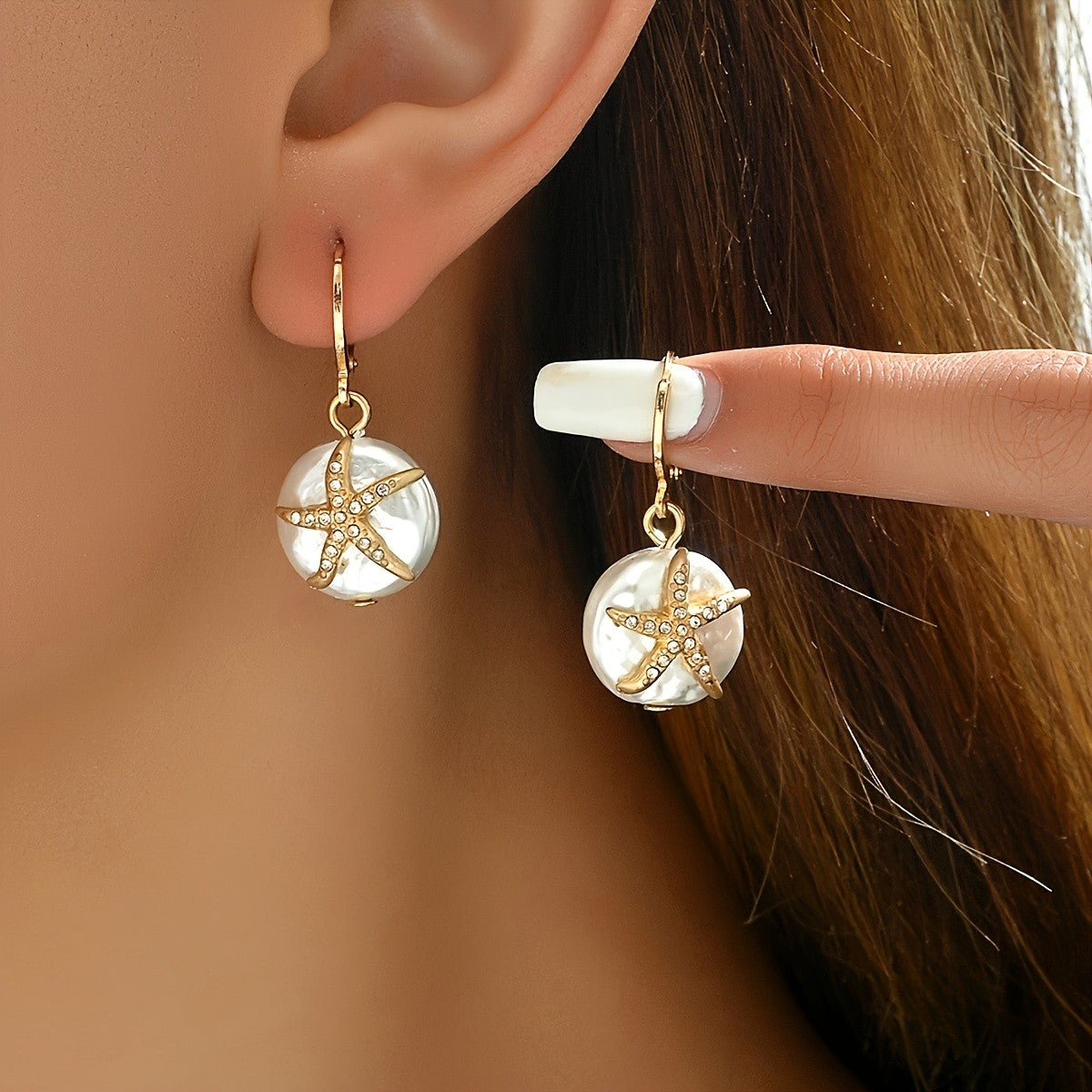 Starfish Pearl Drop Earrings