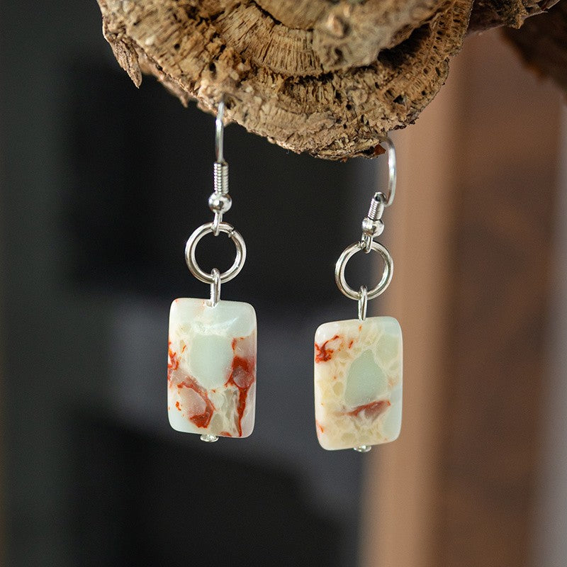 Red Marbled Rectangle Drop Earrings