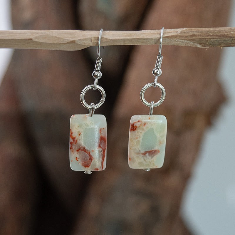 Red Marbled Rectangle Drop Earrings