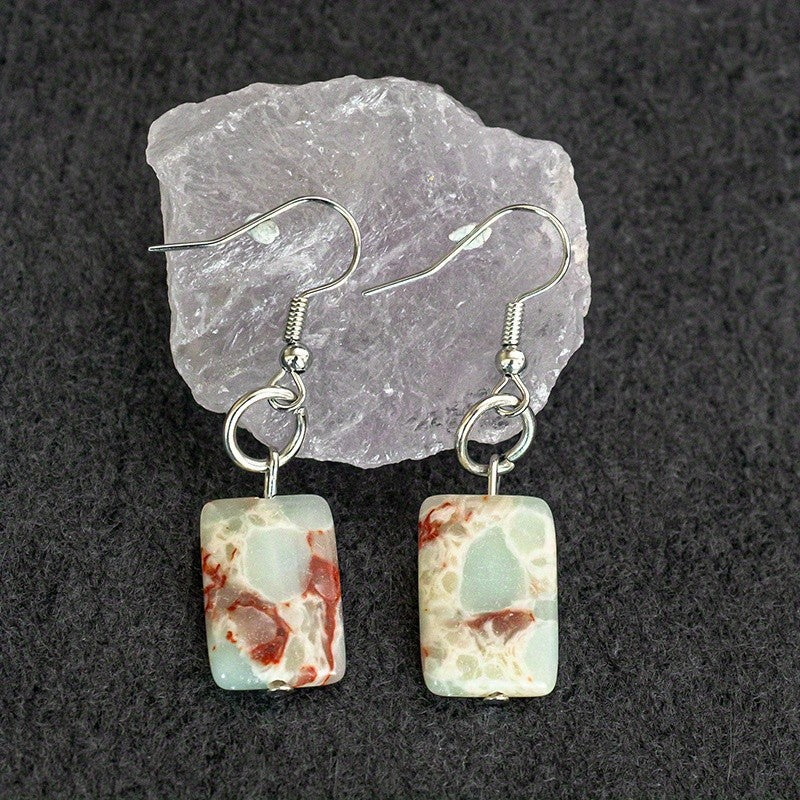 Red Marbled Rectangle Drop Earrings