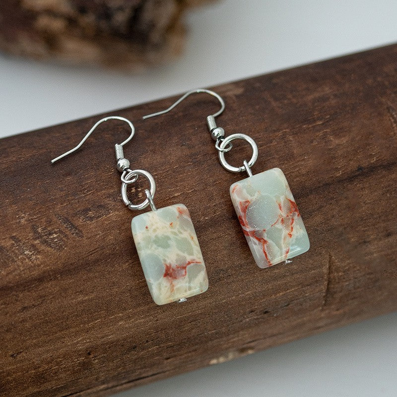 Red Marbled Rectangle Drop Earrings