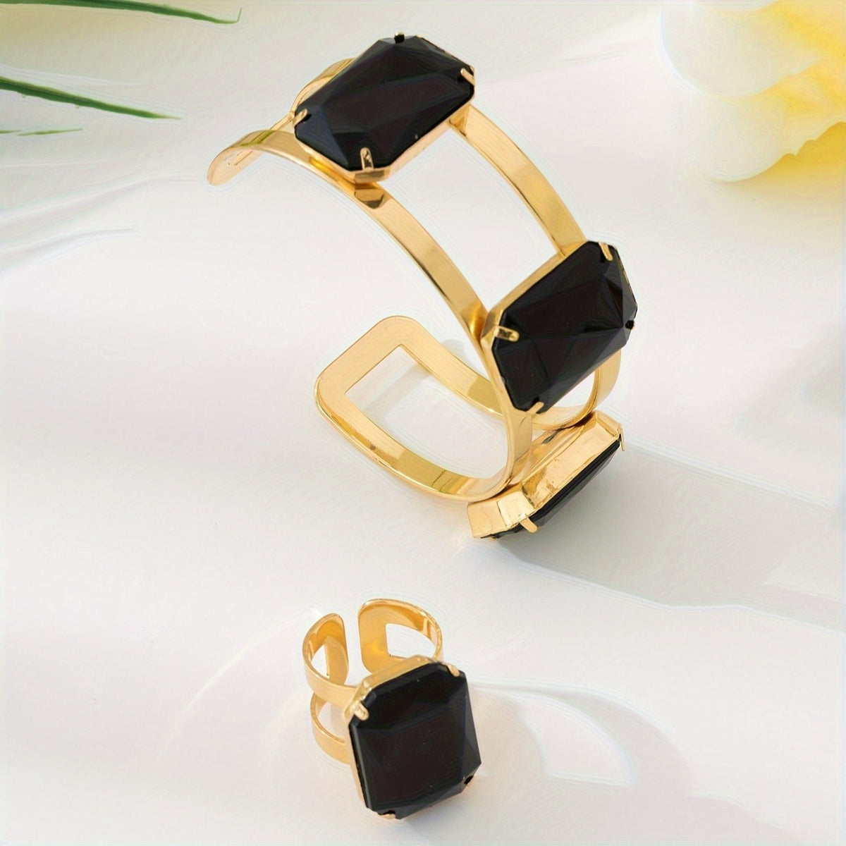 Red Square Stone Bracelet & Ring Set