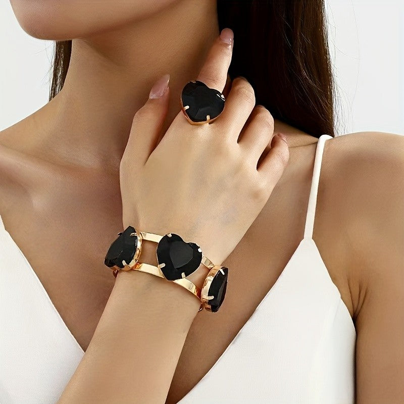 Red Square Stone Bracelet & Ring Set