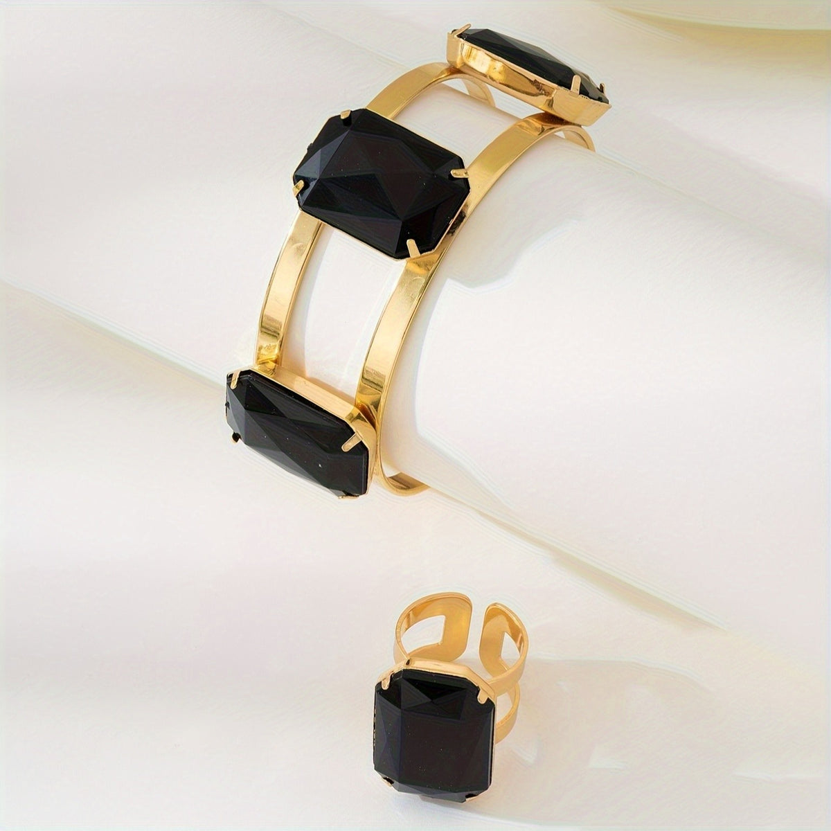 Red Square Stone Bracelet & Ring Set