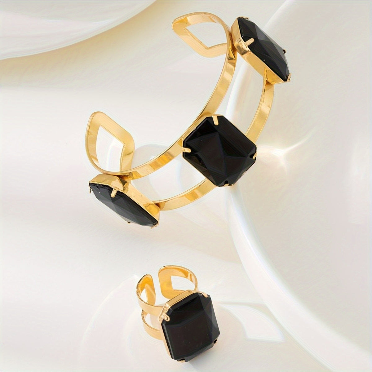Red Square Stone Bracelet & Ring Set