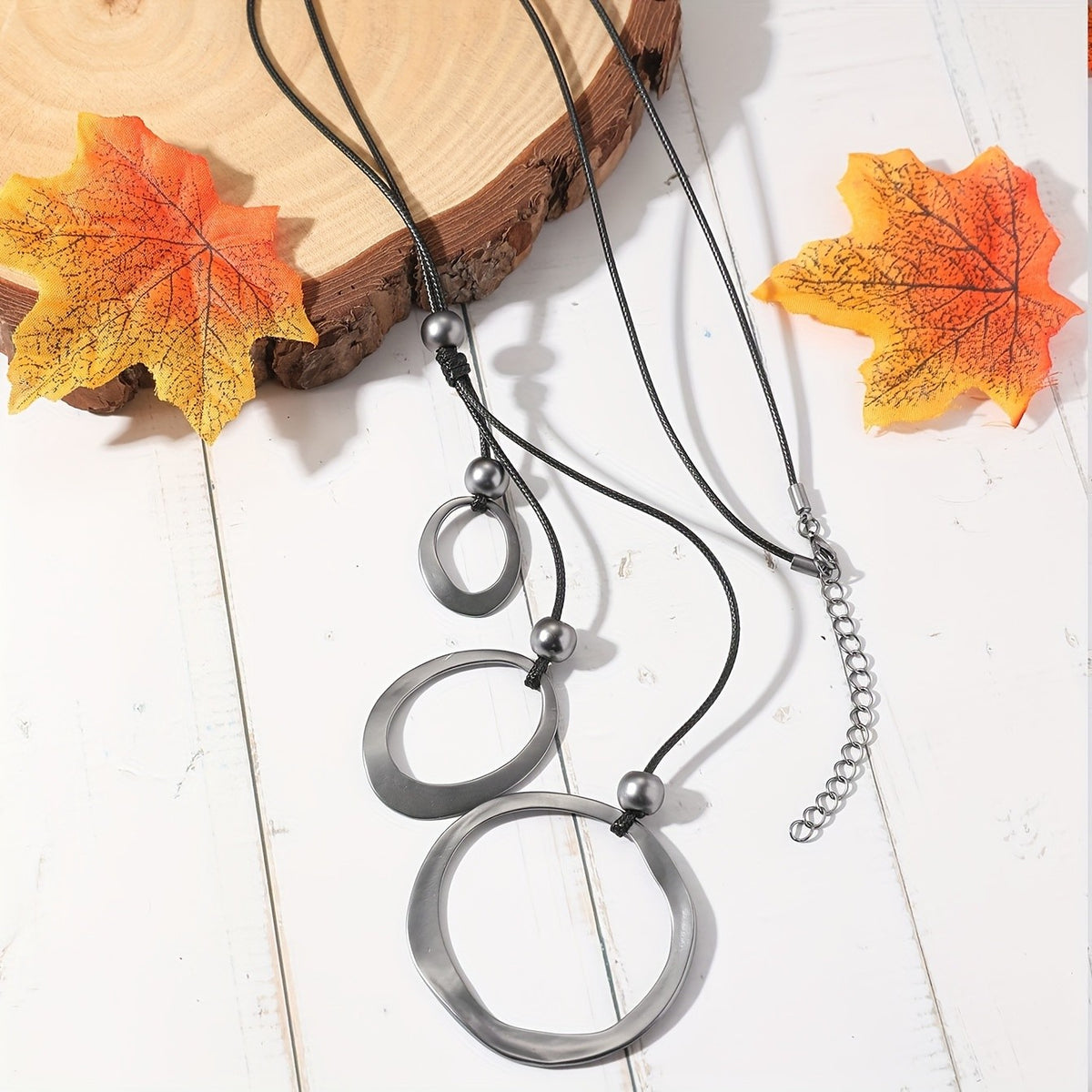 Gun Black Triple Hoop Necklace