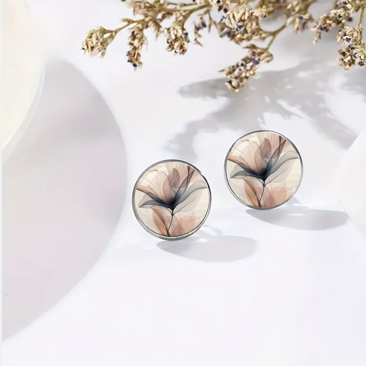 Abstract Floral Glass Stud Earrings