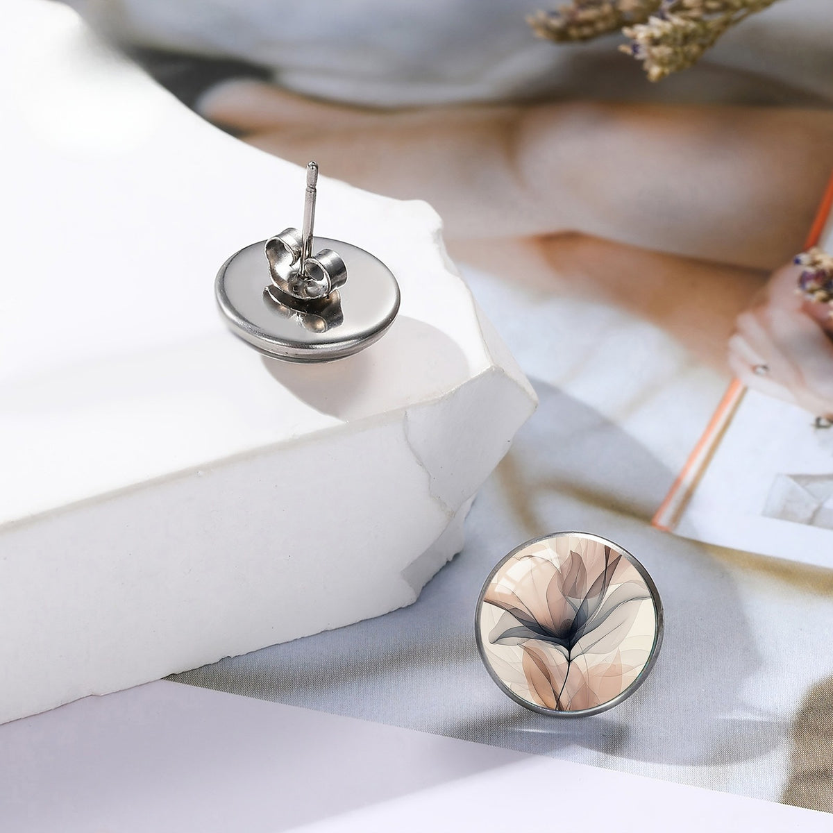 Abstract Floral Glass Stud Earrings