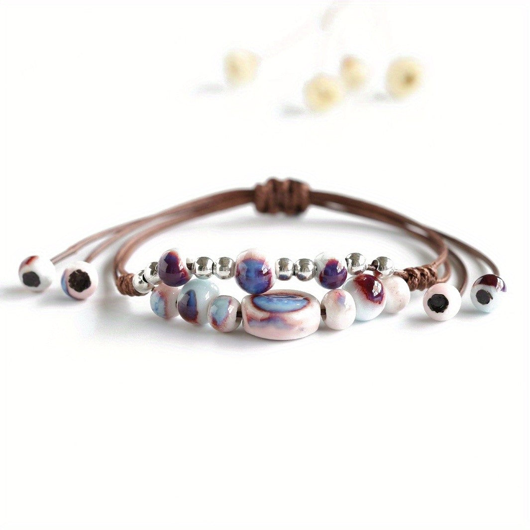 Turquoise & Coral Ceramic Bead Bracelet