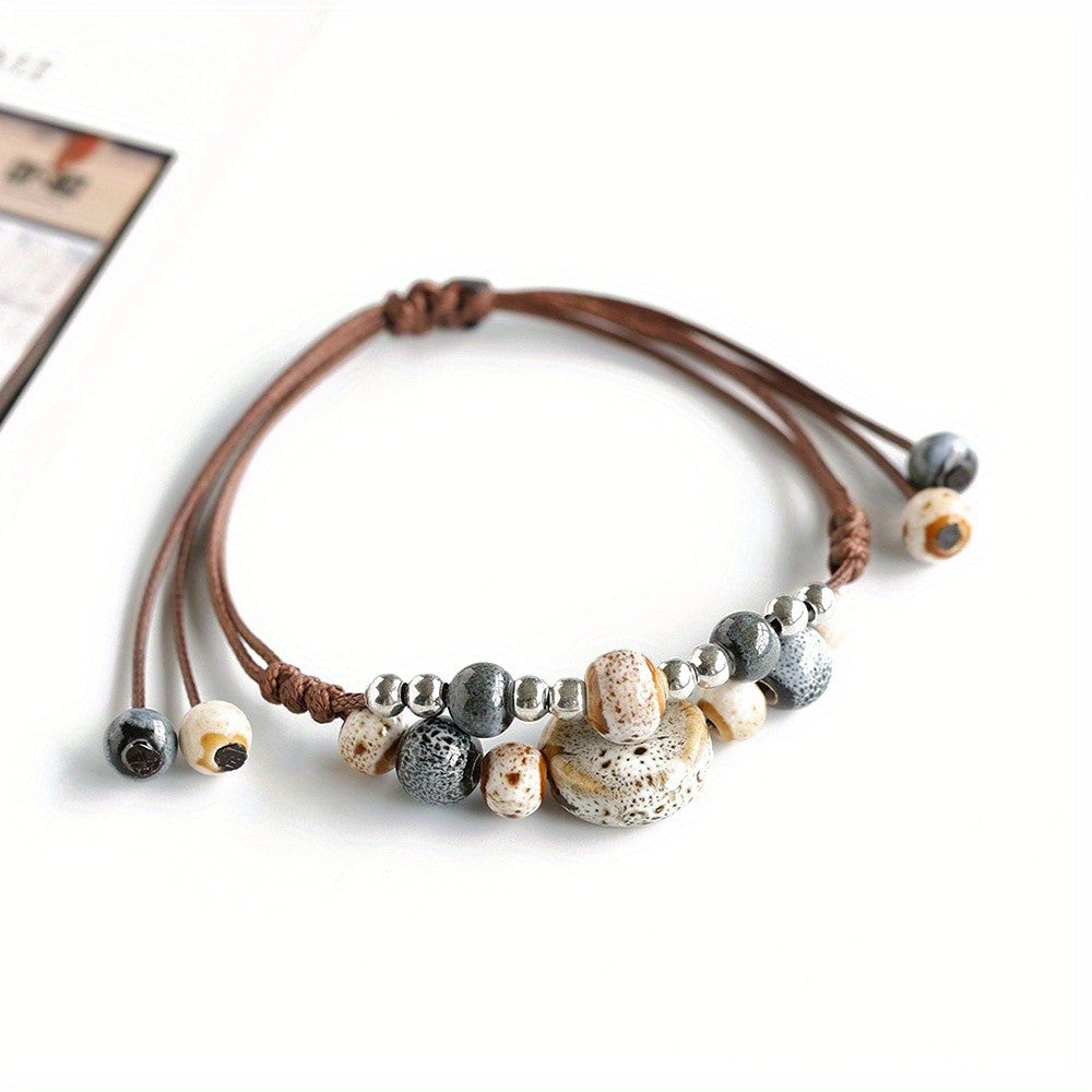 Turquoise & Coral Ceramic Bead Bracelet