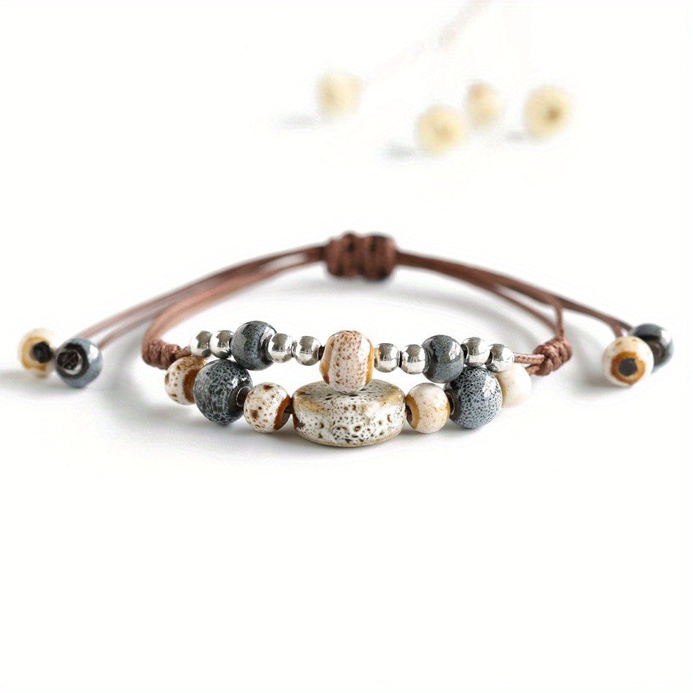 Turquoise & Coral Ceramic Bead Bracelet