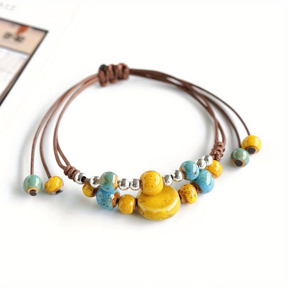 Turquoise & Coral Ceramic Bead Bracelet