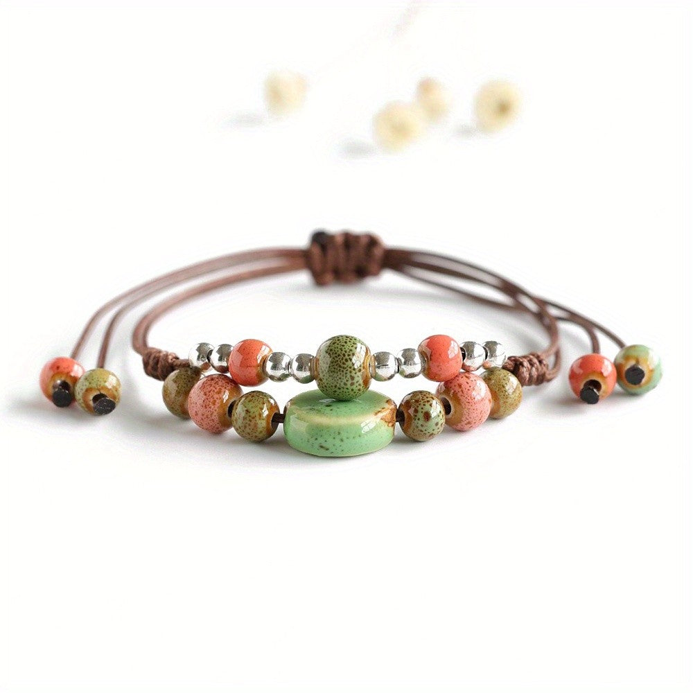 Turquoise & Coral Ceramic Bead Bracelet
