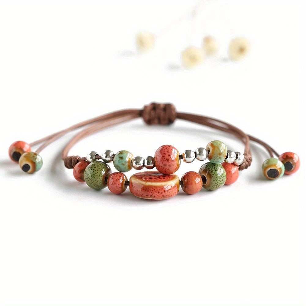 Turquoise & Coral Ceramic Bead Bracelet