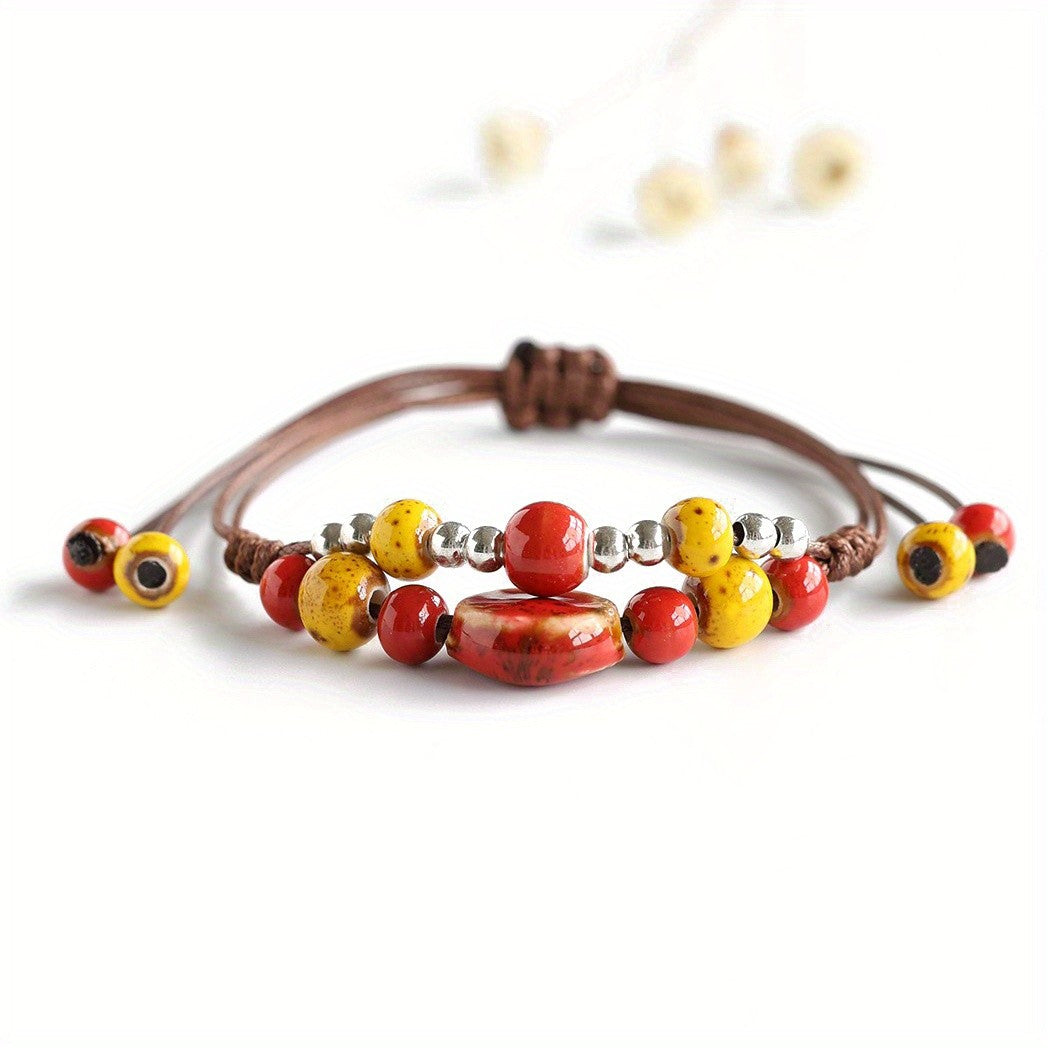 Turquoise & Coral Ceramic Bead Bracelet