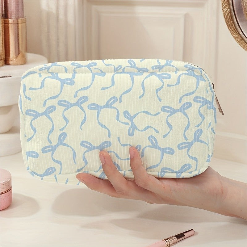 Blue Ribbon Bow Cosmetic Pouch
