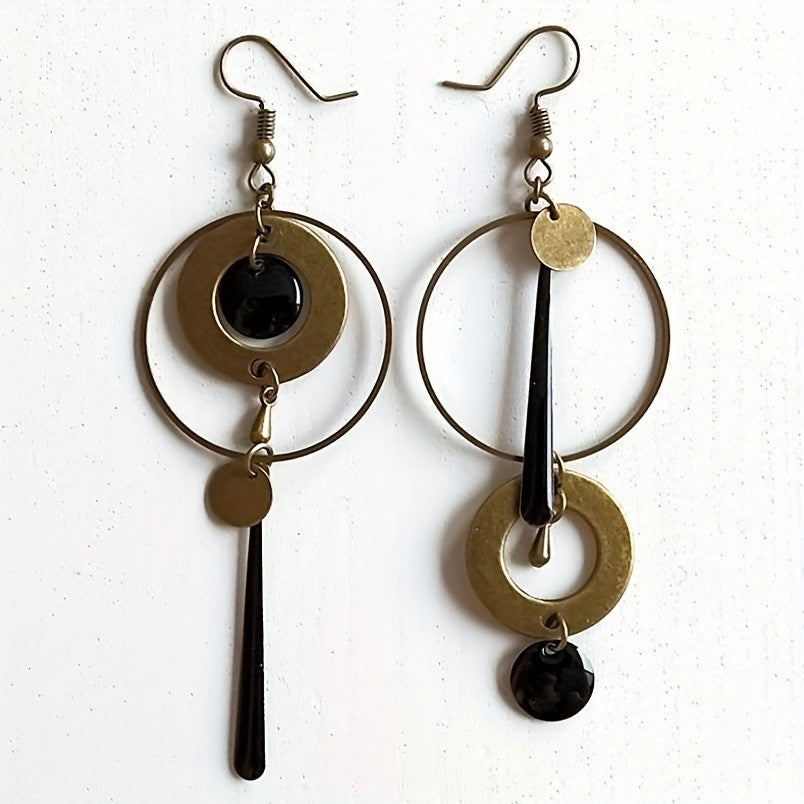 Asymmetrical Black Stone Hoop Earrings