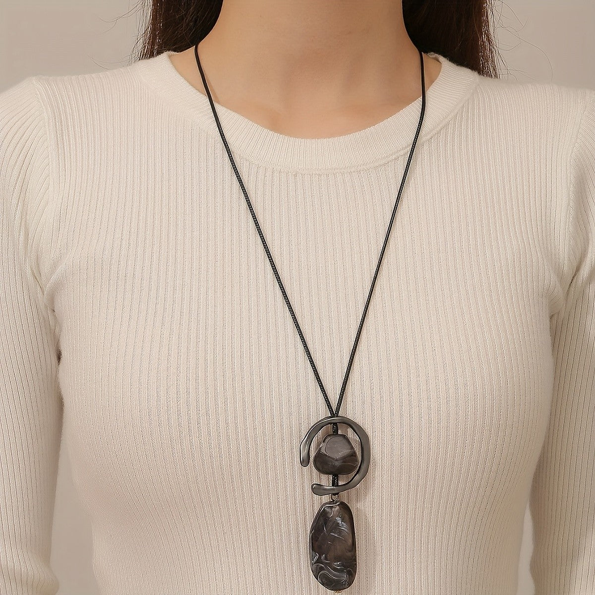 Gunmetal Geometric Resin Pendant Necklace
