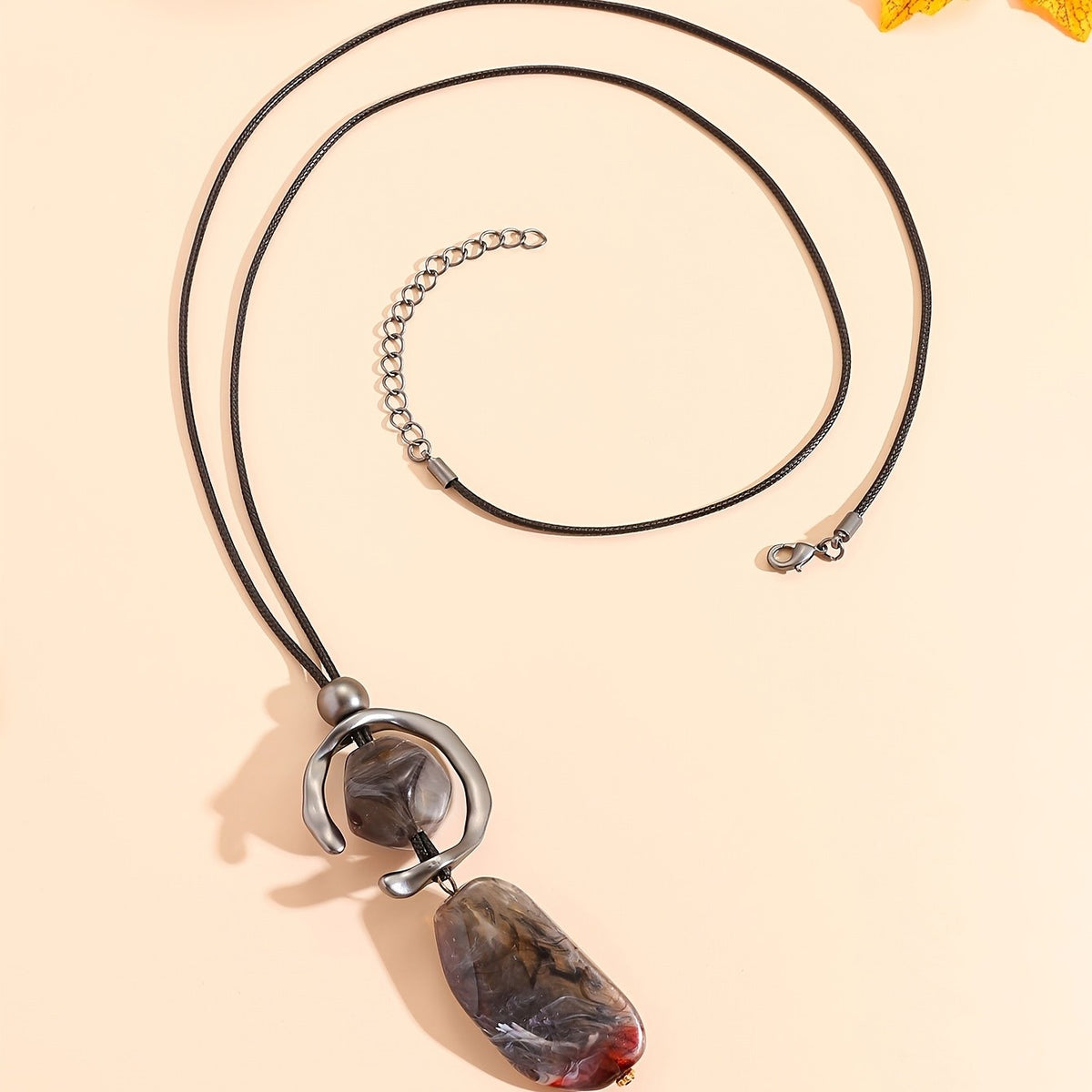 Gunmetal Geometric Resin Pendant Necklace