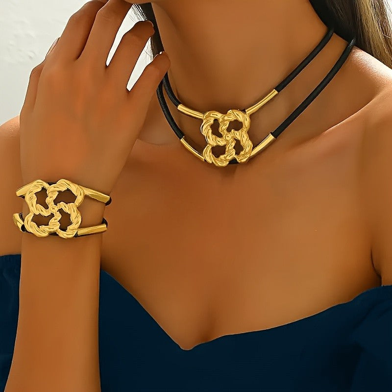 Woven Clover Knot Necklace & Bracelet Set