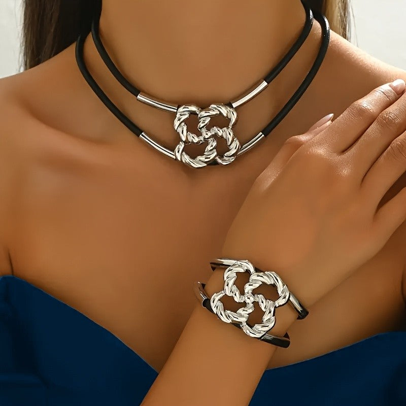 Woven Clover Knot Necklace & Bracelet Set