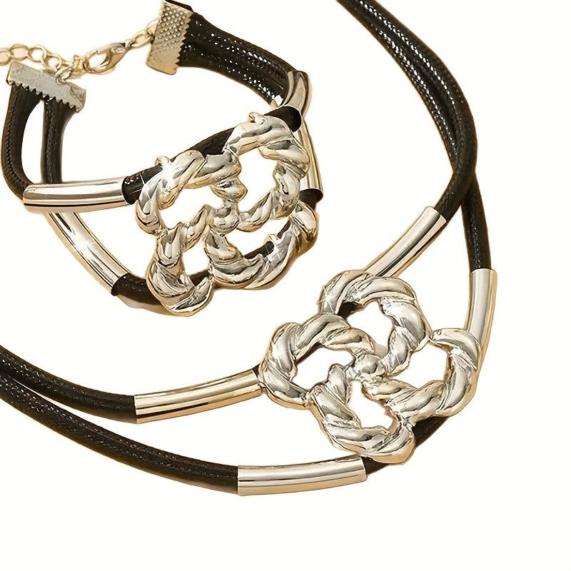 Woven Clover Knot Necklace & Bracelet Set
