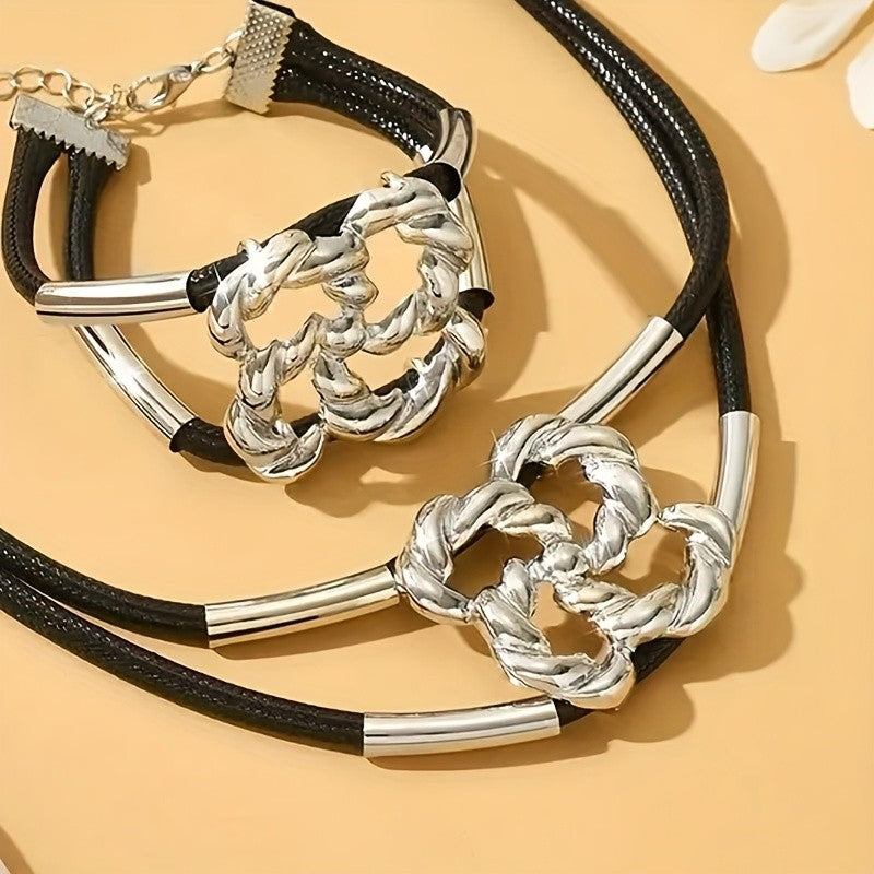 Woven Clover Knot Necklace & Bracelet Set