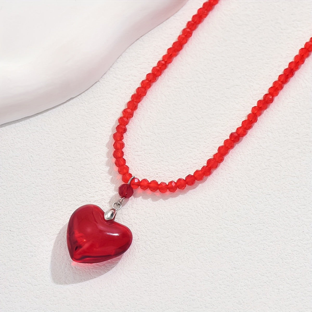 Red Glass Heart Beaded Necklace