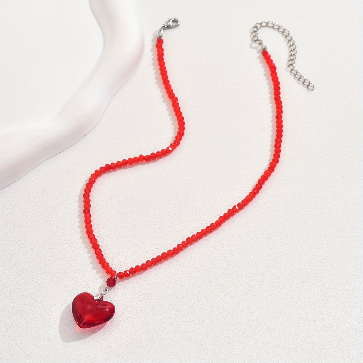 Red Glass Heart Beaded Necklace