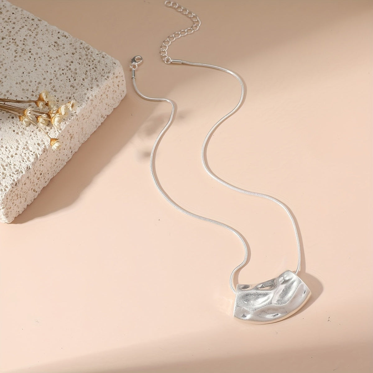 Textured Silver-Tone Arch Pendant Necklace