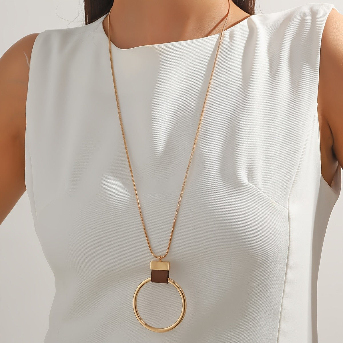 Open Circle Pendant Long Necklace