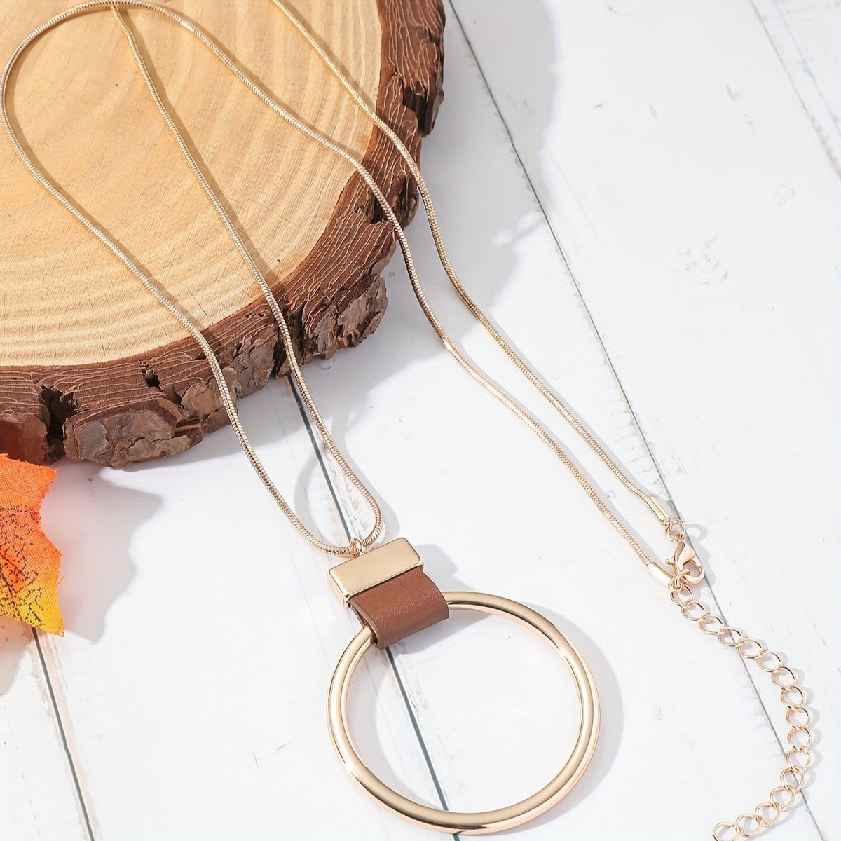 Open Circle Pendant Long Necklace